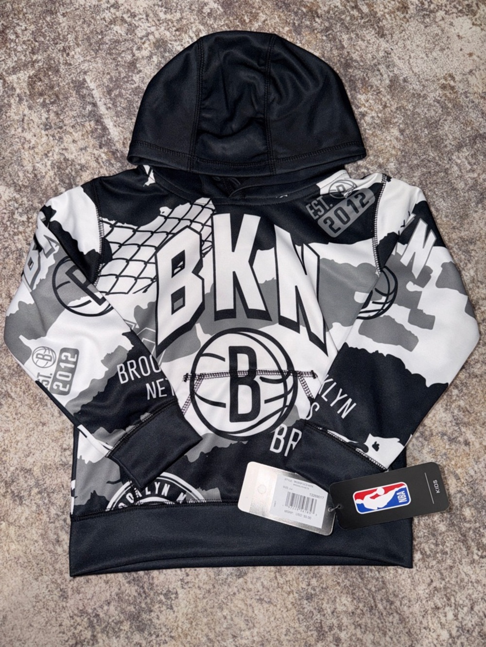 NBA Brooklyn BKN Black, White & Gray Kids' Hooded Sweatshirt